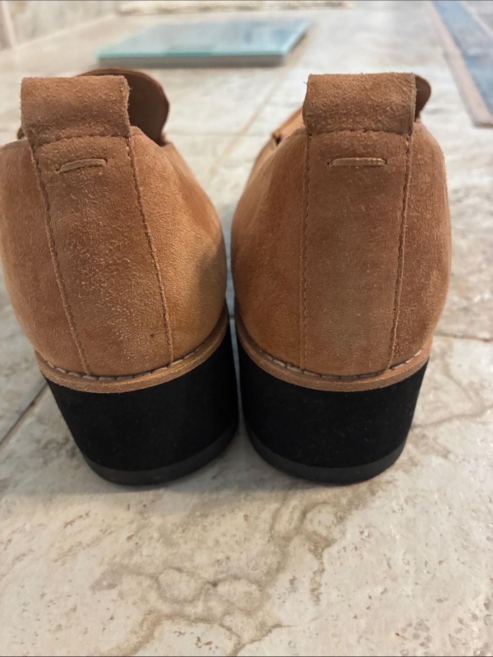 Eileen Fisher Ells Suede Platform Loafer in Camel Chunky Black Sole Shoes SZ 9 - Picture 8 of 11